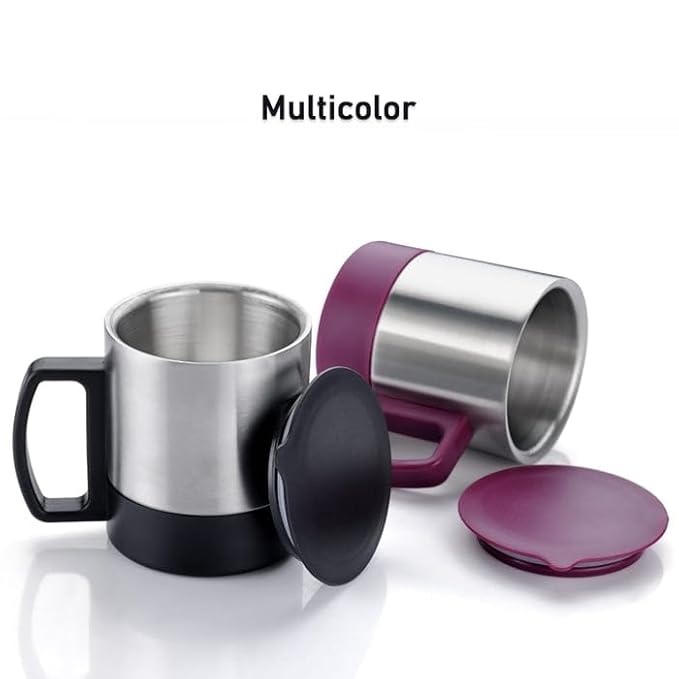 Sleek Silver Stainless Steel Coffee Mug Double-Walled Travel Tumbler with Secure Cap (SS-322)