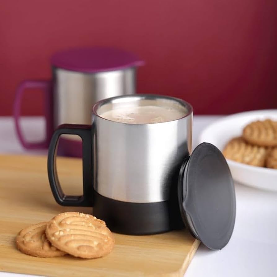 Sleek Silver Stainless Steel Coffee Mug Double-Walled Travel Tumbler with Secure Cap (SS-322)