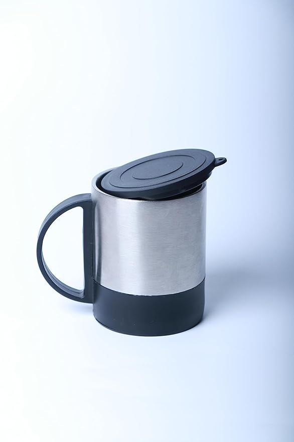 Sleek Silver Stainless Steel Coffee Mug Double-Walled Travel Tumbler with Secure Cap (SS-322)