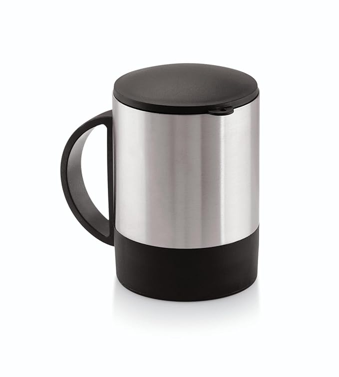 Sleek Silver Stainless Steel Coffee Mug Double-Walled Travel Tumbler with Secure Cap (SS-322)