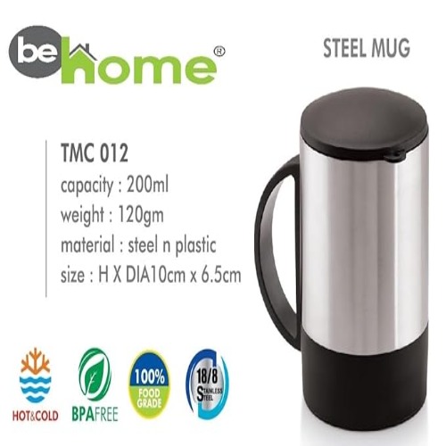 Sleek Silver Stainless Steel Coffee Mug Double-Walled Travel Tumbler with Secure Cap (SS-322)