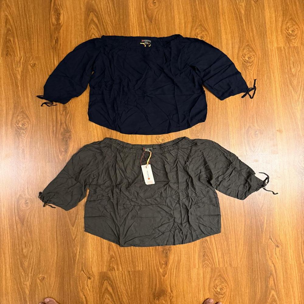 W13445 STREET ONE Ladies Crinkle Cotton Gypsy Neck Top