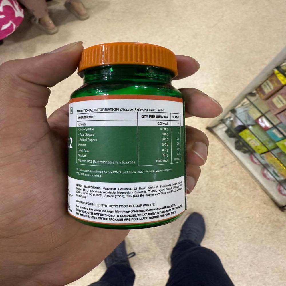 Pure Nutrition Vitamin B12 Tab 1500mcg (From Methylcobalamin Supports Nerve Health) 