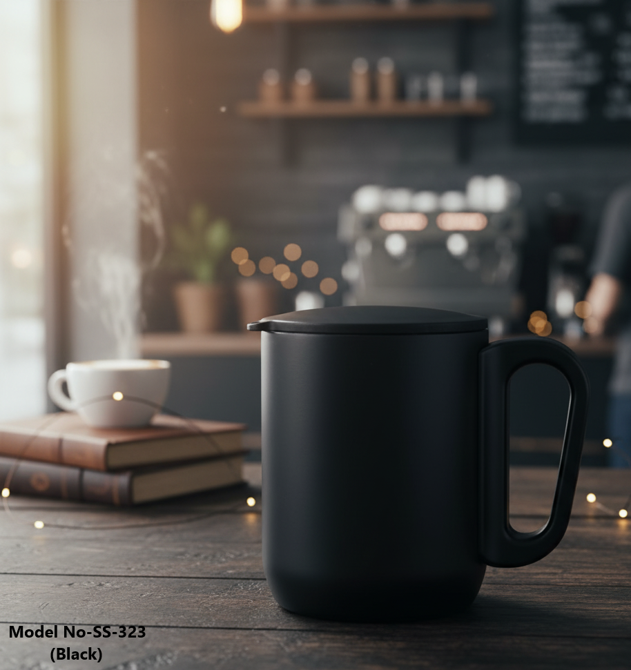Double-Walled Vacuum Insulated Steel Coffee Mug with handle (SS-323)