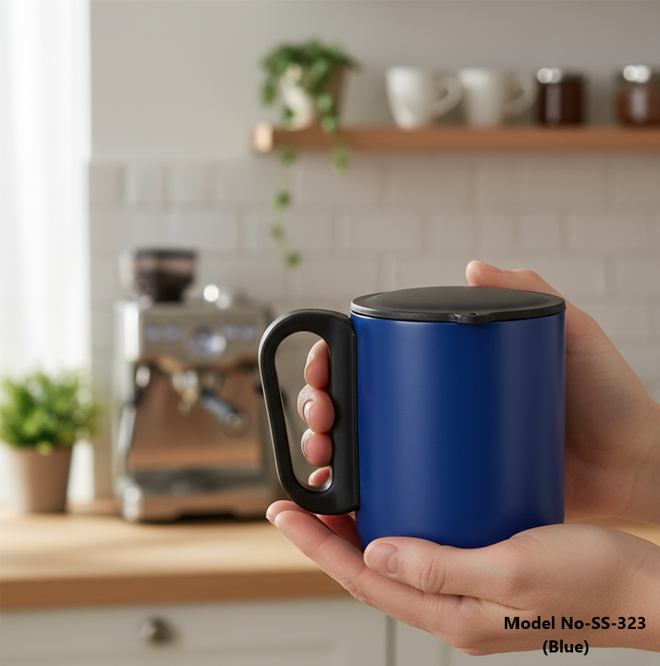 Double-Walled Vacuum Insulated Steel Coffee Mug with handle (SS-323)