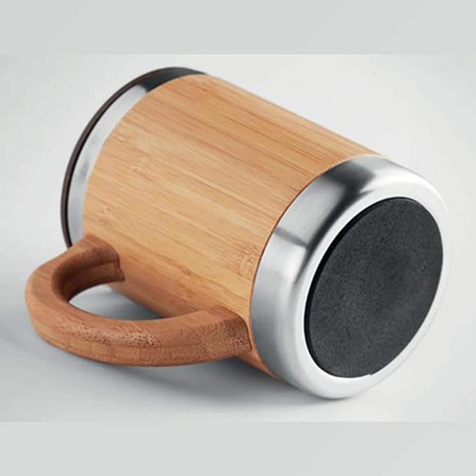 Bamboo-Wrapped Stainless Steel Insulated Coffee Mug with Wooden Handle (SS-325)