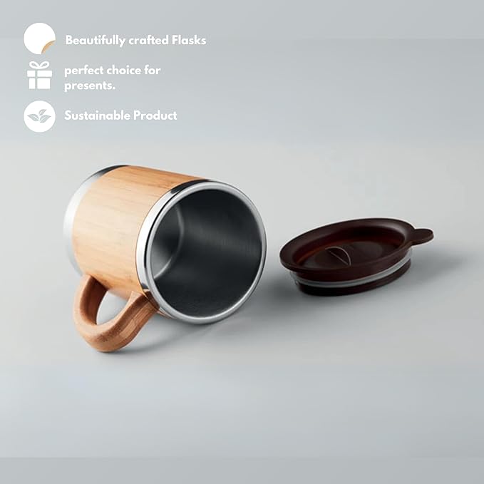 Bamboo-Wrapped Stainless Steel Insulated Coffee Mug with Wooden Handle (SS-325)