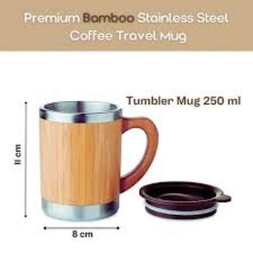 Bamboo-Wrapped Stainless Steel Insulated Coffee Mug with Wooden Handle (SS-325)