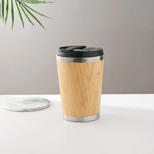 Eco-Friendly Premium Bamboo Finished Stainless Steel Insulated Travel Mug (SS-326)
