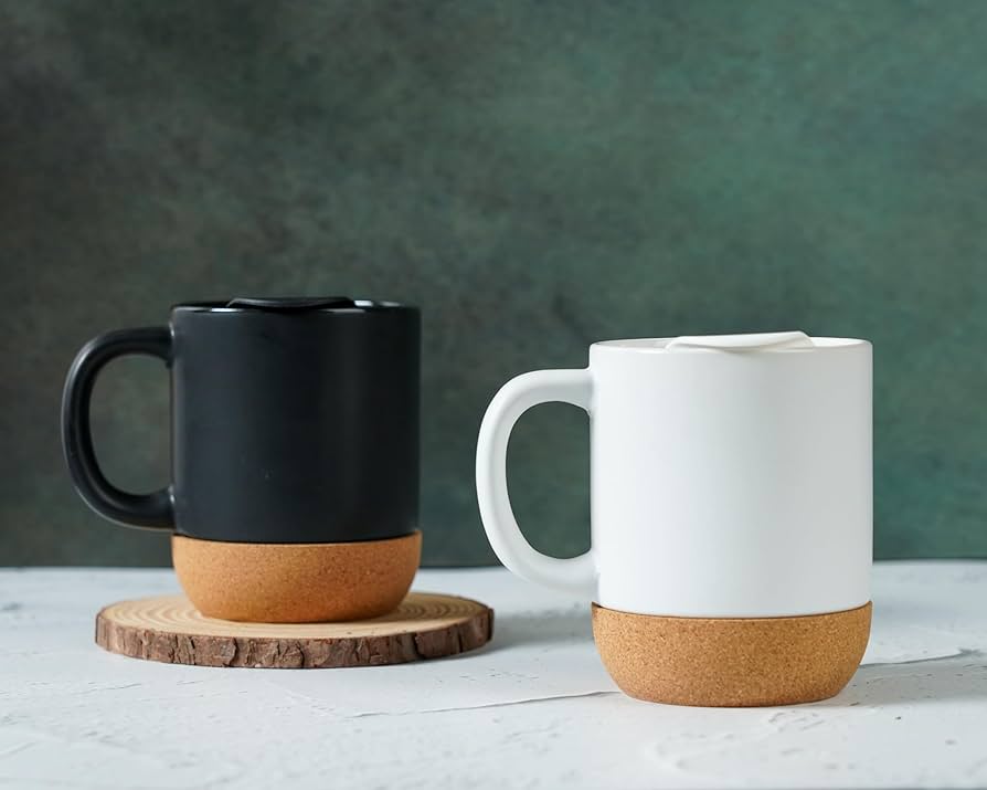 Premium Cork-Base Insulated Ceramic Travel Mug with Splash-Proof Lid (SS-327)