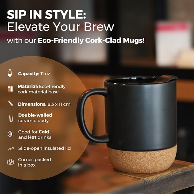 Premium Cork-Base Insulated Ceramic Travel Mug with Splash-Proof Lid (SS-327)