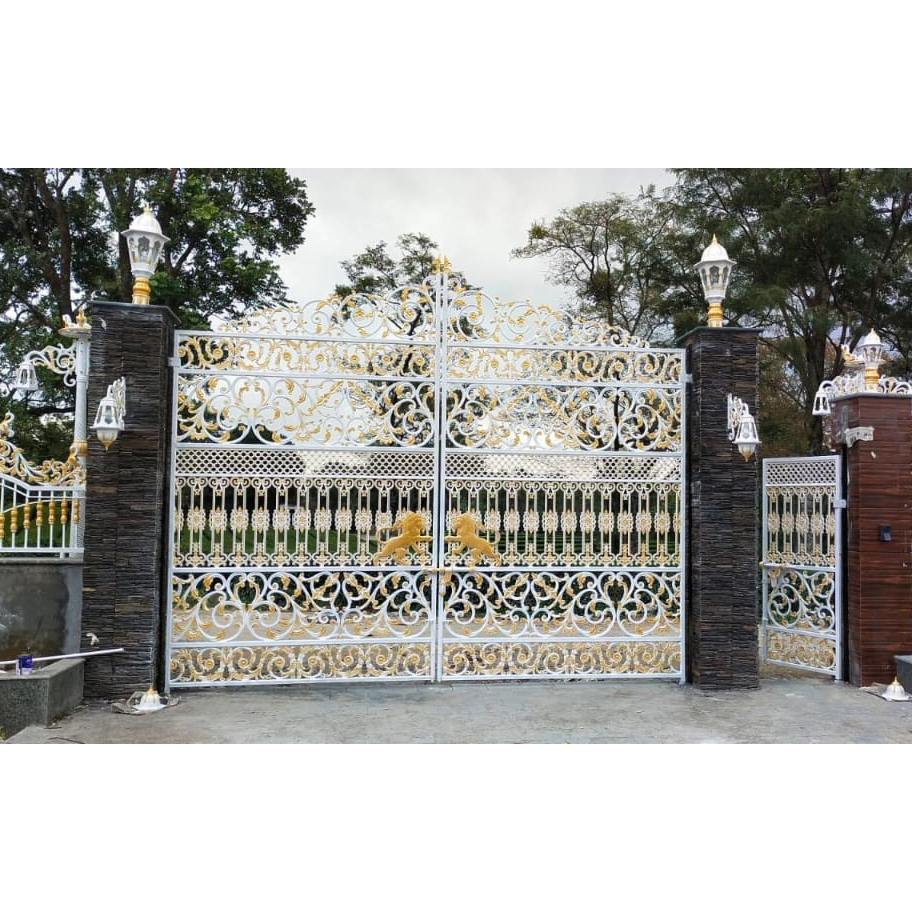 White And Gold Wrought Iron Main Gate