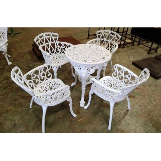 White Cast Iron Garden Dining Set