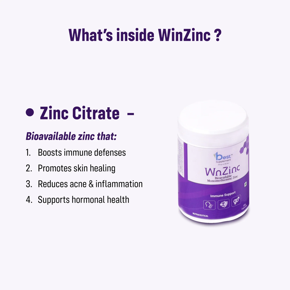 Winzinc Bioavailable Zinc Immune Support Capsules