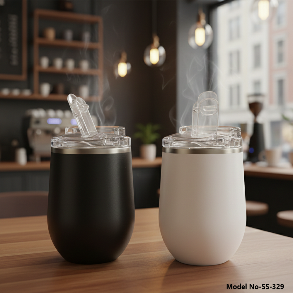 Premium Stainless Steel Insulated Travel Tumbler With Transparent Flip Sip Lid (Ss-329) - Capacity: 400 Milliliter (Ml)