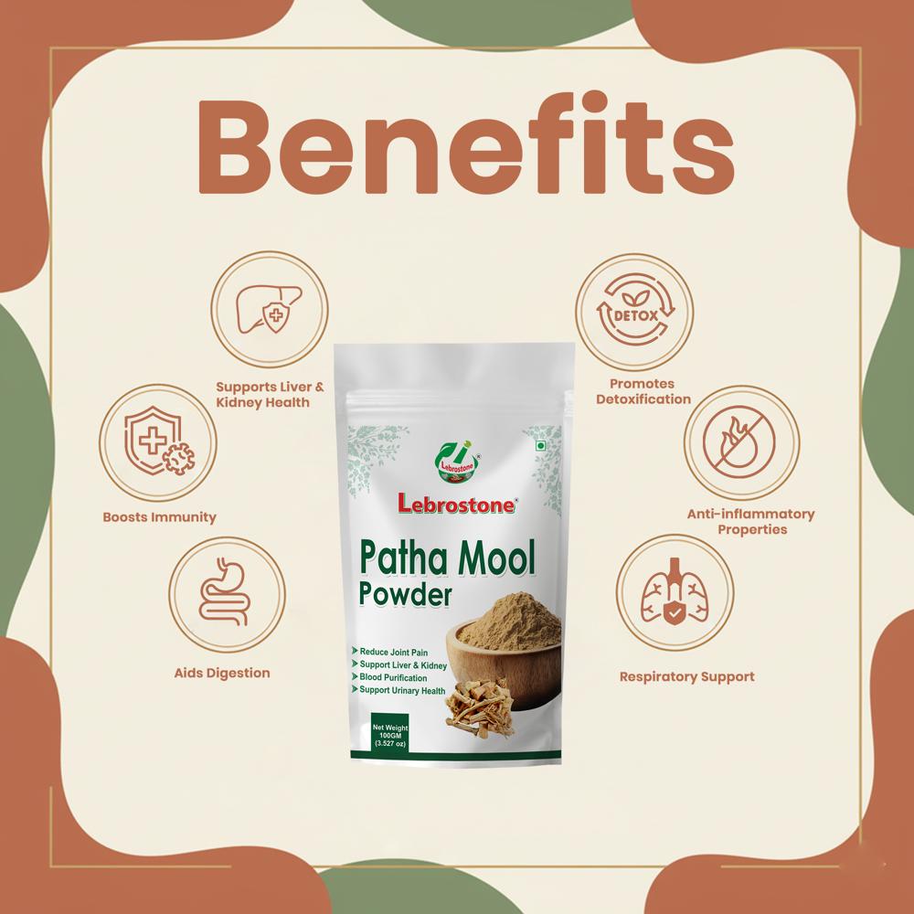 Lebrostone Patha Mool Powder Ayurvedic Herbal Detox for Liver, Kidney, Immunity, Digestion & Respiratory Health(100g)