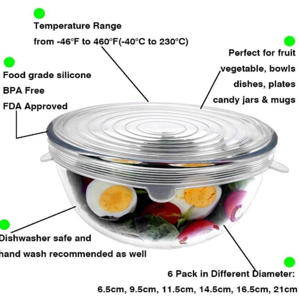 6pcs Silicone Lid Sets - Capacity: 20l X 30w Millimeters Milliliter (Ml)