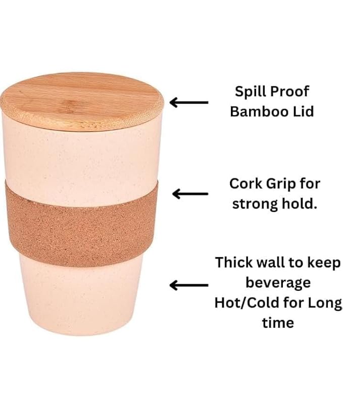 Eco-Friendly Wheat Straw Travel Mug with Cork Grip and Bamboo Lid