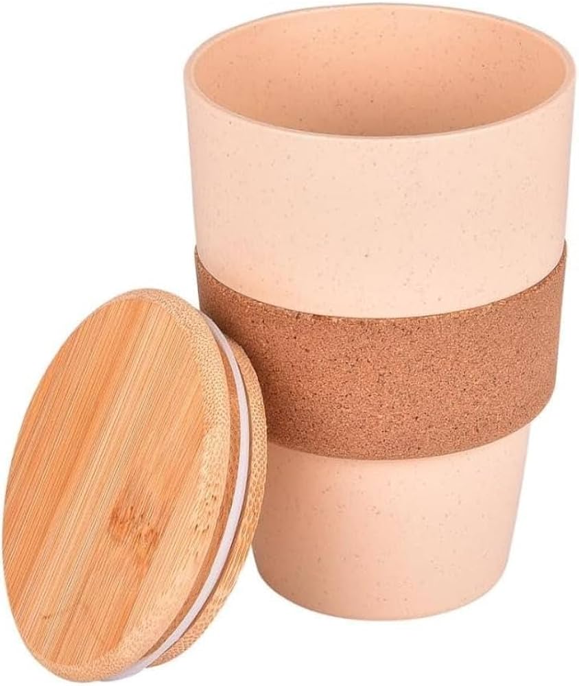 Eco-Friendly Wheat Straw Travel Mug with Cork Grip and Bamboo Lid