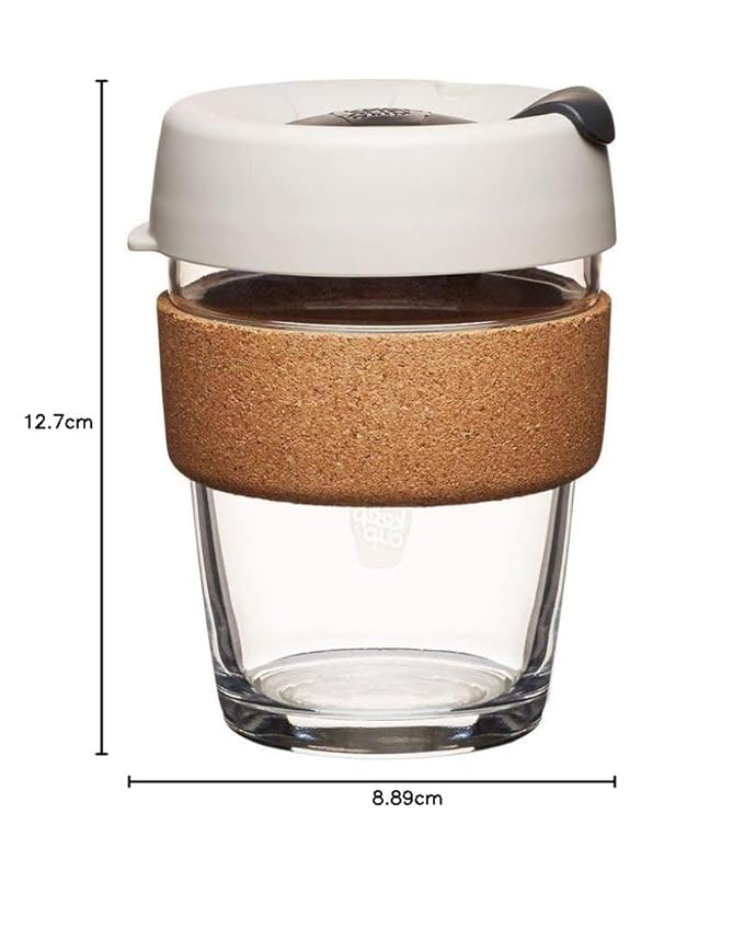 Reusable Borosilicate Glass Coffee Cup with Cork Sleeve and Silicone Splash-Proof Lid
