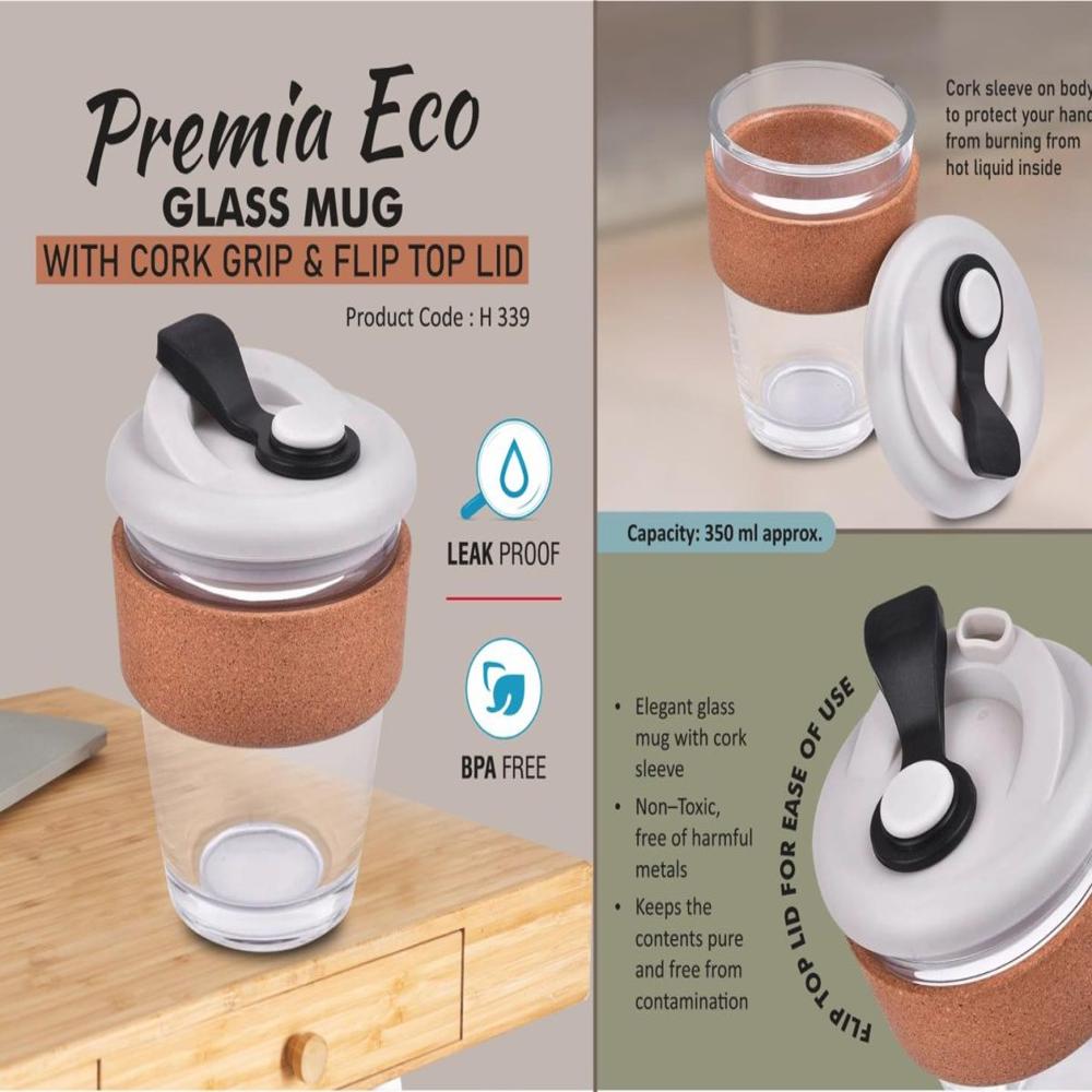 Reusable Borosilicate Glass Coffee Cup with Cork Sleeve and Silicone Splash-Proof Lid