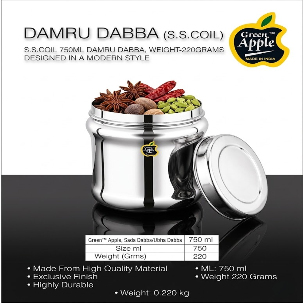 Premium 750ml Stainless Steel Damru Canister - Capacity: 750 Milliliter (ml)