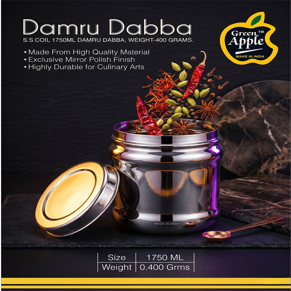 Premium 1750ml Stainless Steel Damru Dabba - Capacity: 1750 Milliliter (ml)