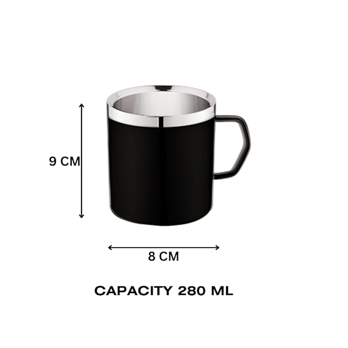 Double-Wall Stainless Steel Matte Black Coffee Mug with Silver Rim