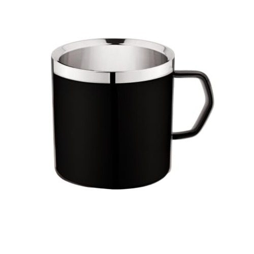 Double-Wall Stainless Steel Matte Black Coffee Mug with Silver Rim