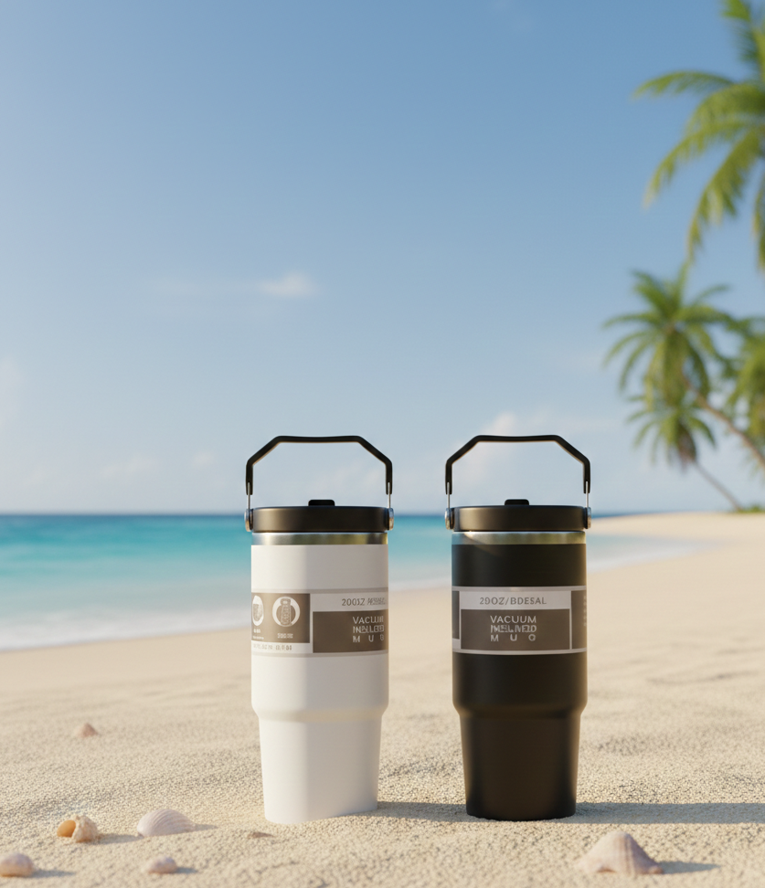 Stainless Steel Vacuum Insulated Tumbler with Caribiner Handle and Lid (900 ml)