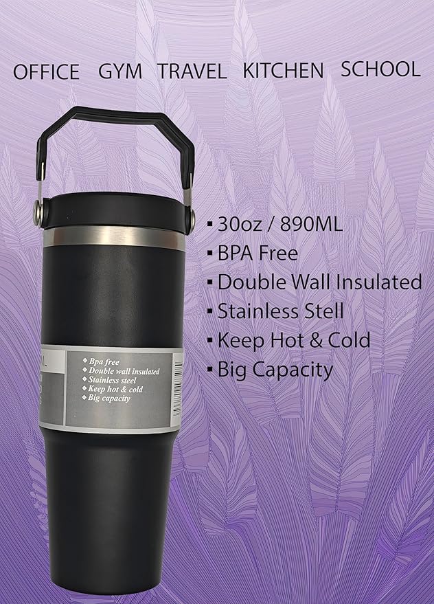 Stainless Steel Vacuum Insulated Tumbler with Caribiner Handle and Lid (900 ml)
