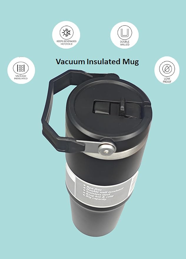 Stainless Steel Vacuum Insulated Tumbler with Caribiner Handle and Lid (900 ml)