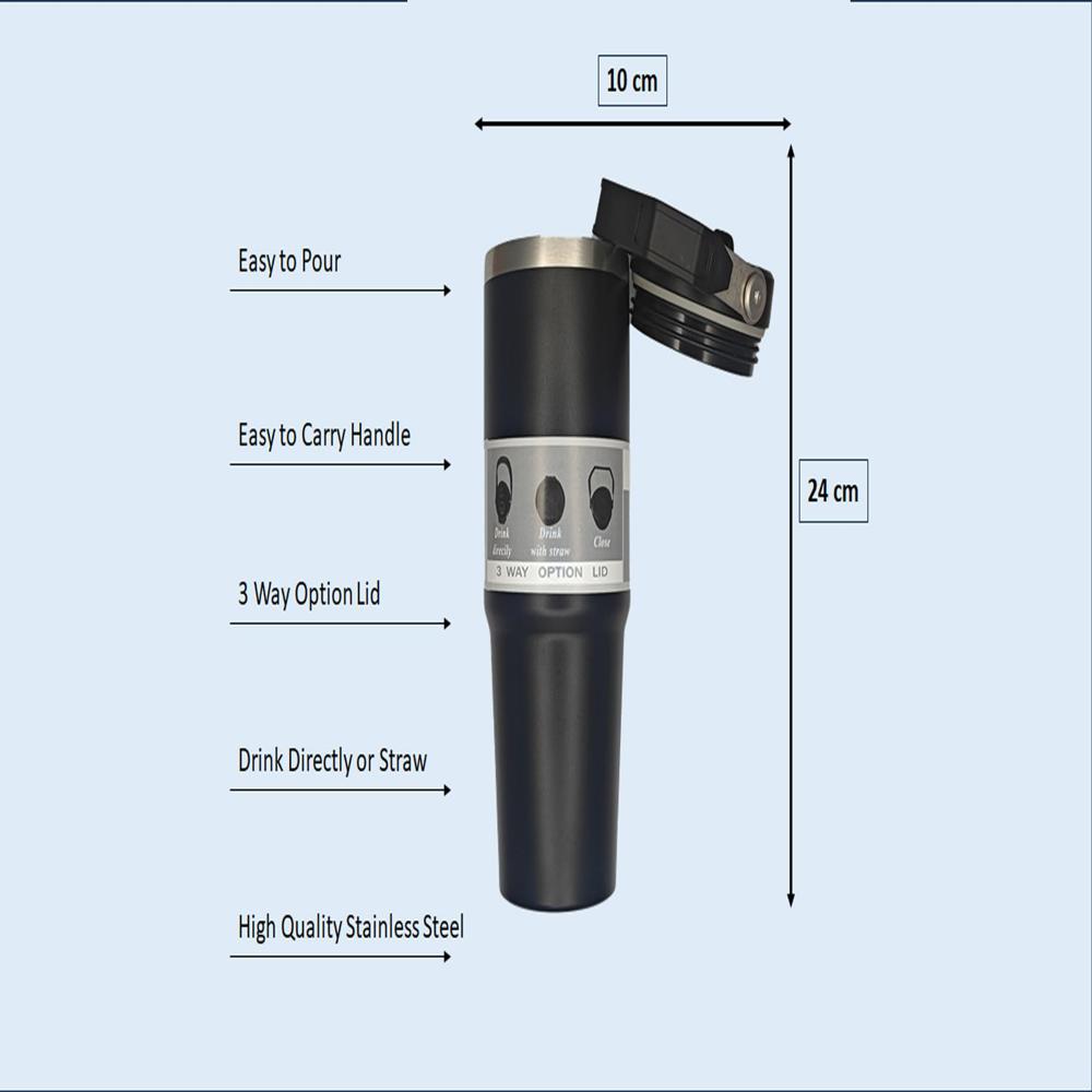 Stainless Steel Vacuum Insulated Tumbler with Caribiner Handle and Lid (900 ml)