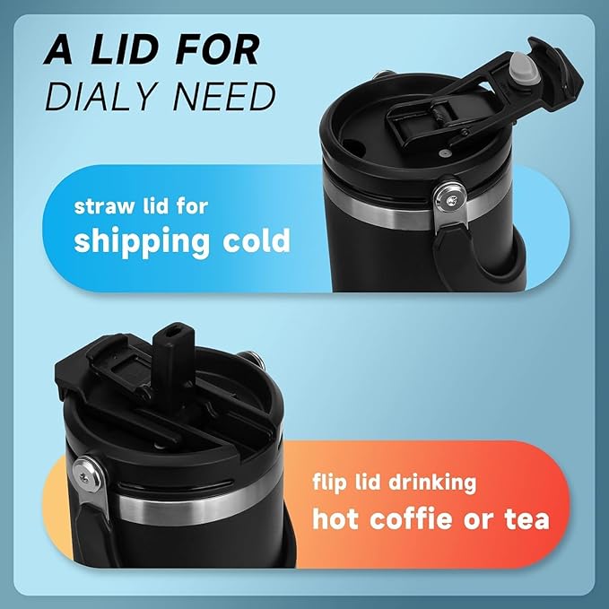 Stainless Steel Vacuum Insulated Tumbler with Caribiner Handle and Lid (900 ml)