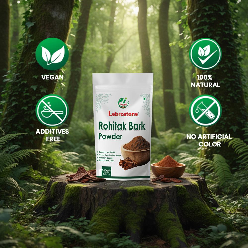 Lebrostone Rohitak Bark Powder Liver Health, Detox, Weight, Digestion, Skin & Immunity Support(100g)