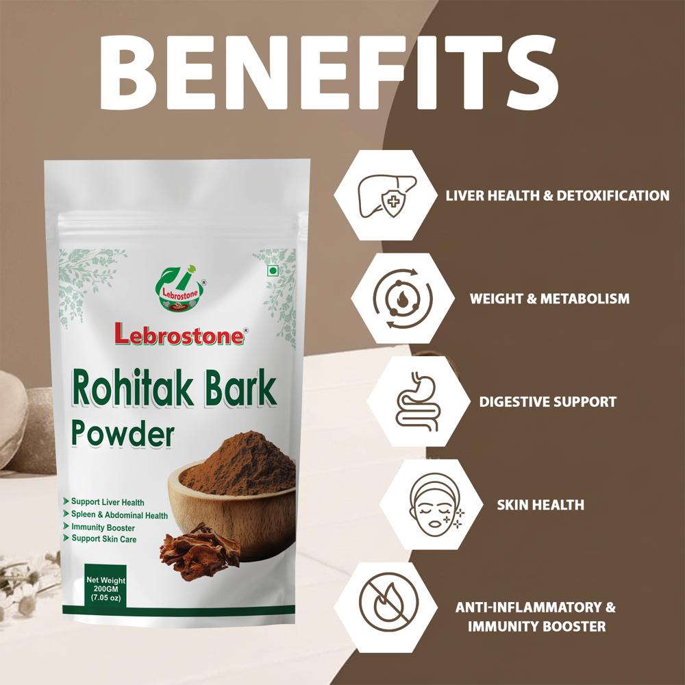 Lebrostone Rohitak Bark Powder  Liver Health, Detox, Weight, Digestion, Skin & Immunity Support(200g)