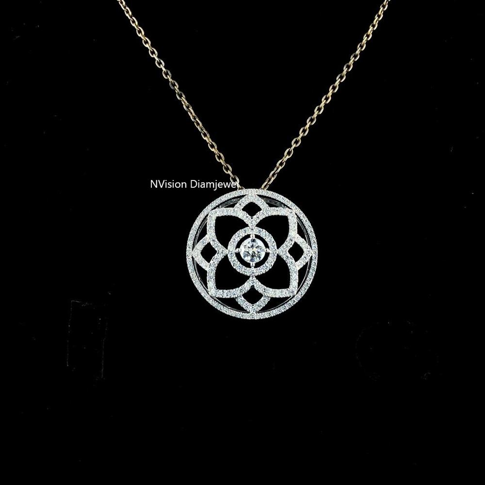 Natural Diamond Lotus Orra Unisex Pendant - Color: White Gold