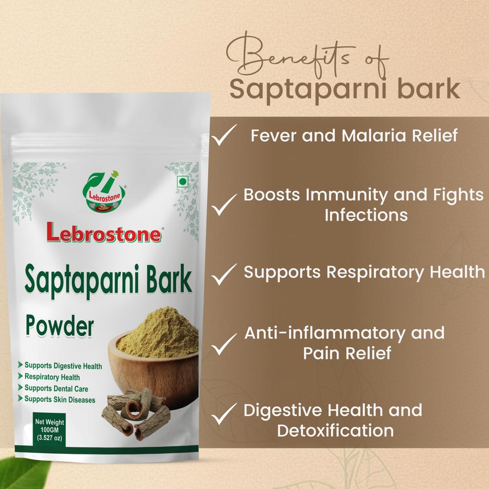 Lebrostone Saptaparni Bark Powder  Fever & Malaria Relief, Immunity Booster, Respiratory, Digestive & Anti-inflammatory Support(100g)