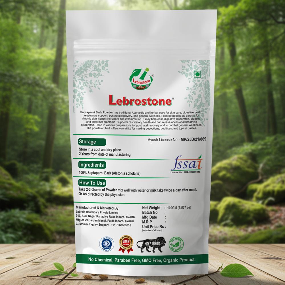 Lebrostone Saptaparni Bark Powder  Fever & Malaria Relief, Immunity Booster, Respiratory, Digestive & Anti-inflammatory Support(100g)