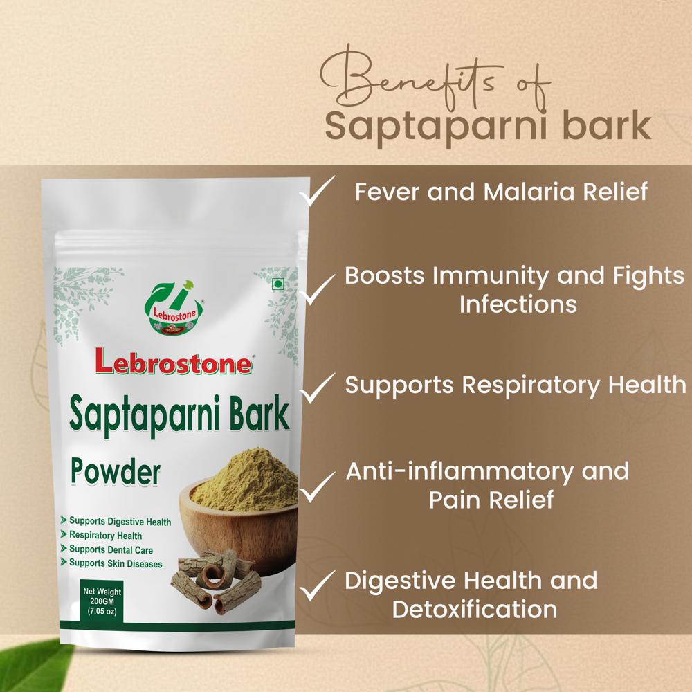 Lebrostone Saptaparni Bark Powder Fever & Malaria Relief, Immunity Booster, Respiratory, Digestive & Anti-inflammatory Support(200g)