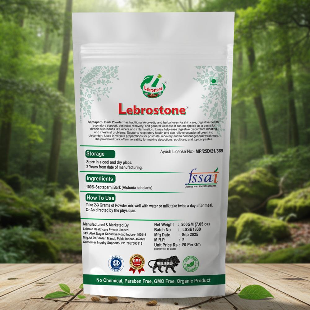Lebrostone Saptaparni Bark Powder Fever & Malaria Relief, Immunity Booster, Respiratory, Digestive & Anti-inflammatory Support(200g)