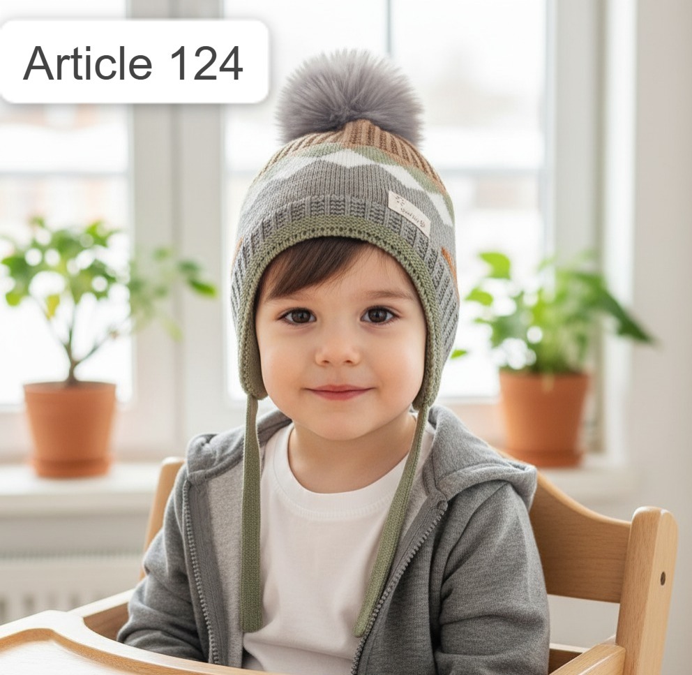 Children Warm Pom Winter Hat with Earflap Blue