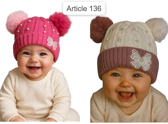 Unisex Kids Embroidered Woolen Beanie Hat