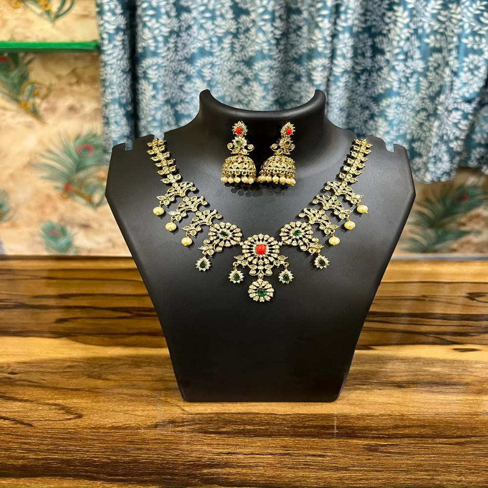 Antique Ruby Emerald Jhumka Necklace Set