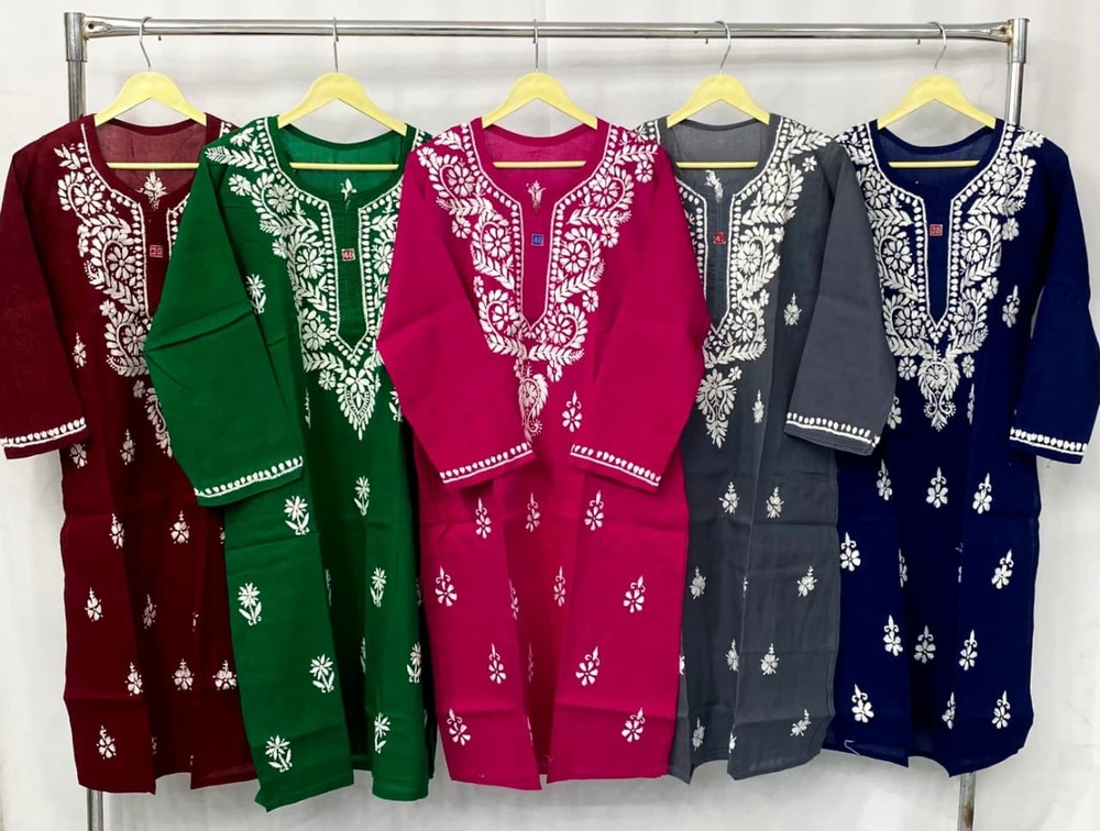 Cotton Booti Kurti - Lightweight Cotton, M-xxl, White Grey | Breathable, Skin-friendly, Machine-stitched, 3/4th Sleeve, Pullover