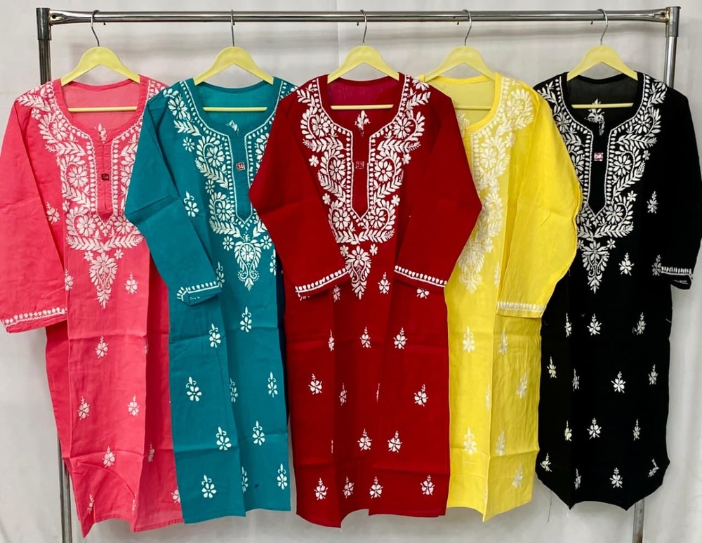 Cotton Booti Kurti - Lightweight Cotton, M-xxl, White Grey | Breathable, Skin-friendly, Machine-stitched, 3/4th Sleeve, Pullover