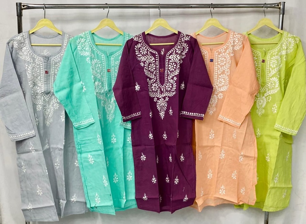Cotton Booti Kurti - Lightweight Cotton, M-xxl, White Grey | Breathable, Skin-friendly, Machine-stitched, 3/4th Sleeve, Pullover