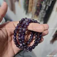 8mm Natural Amethyst Stone Bracelet - Diameter: Elastic Fit (approx 7-8 Inches)