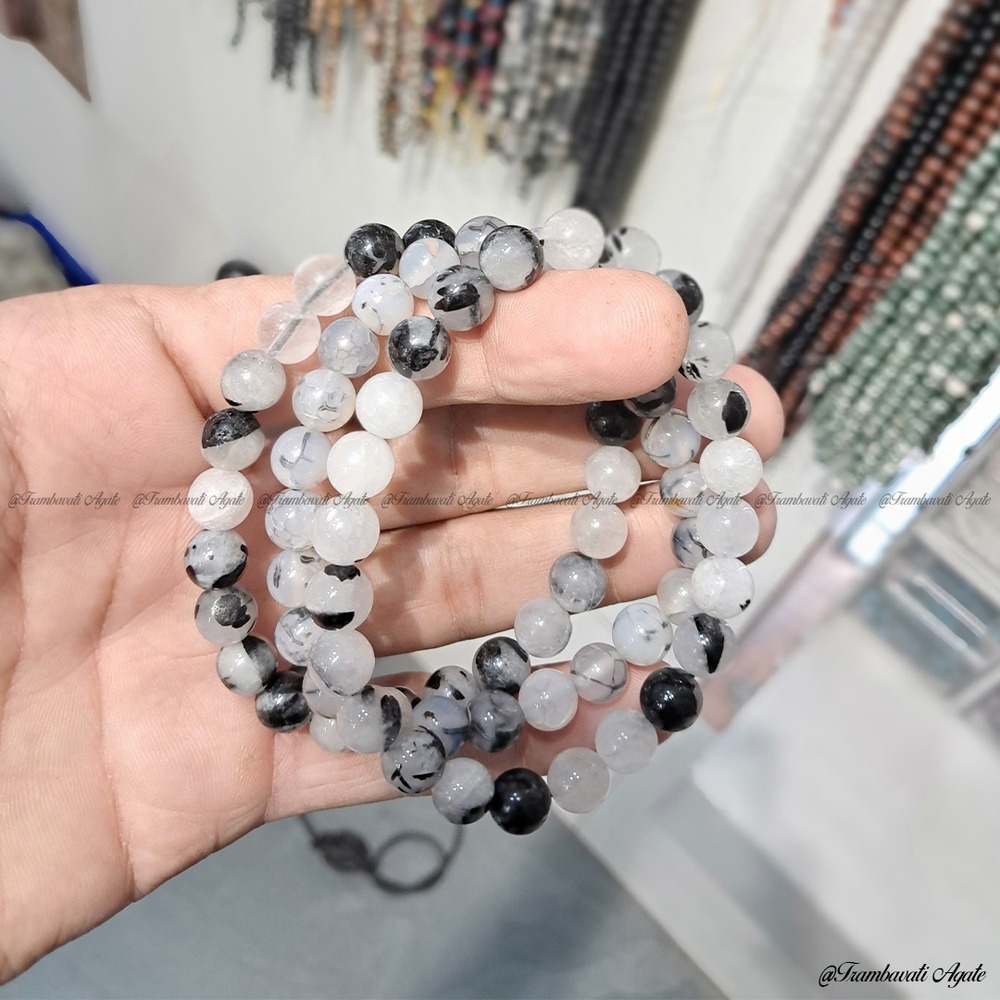8mm Natural Black Rutilated Stone Bracelet