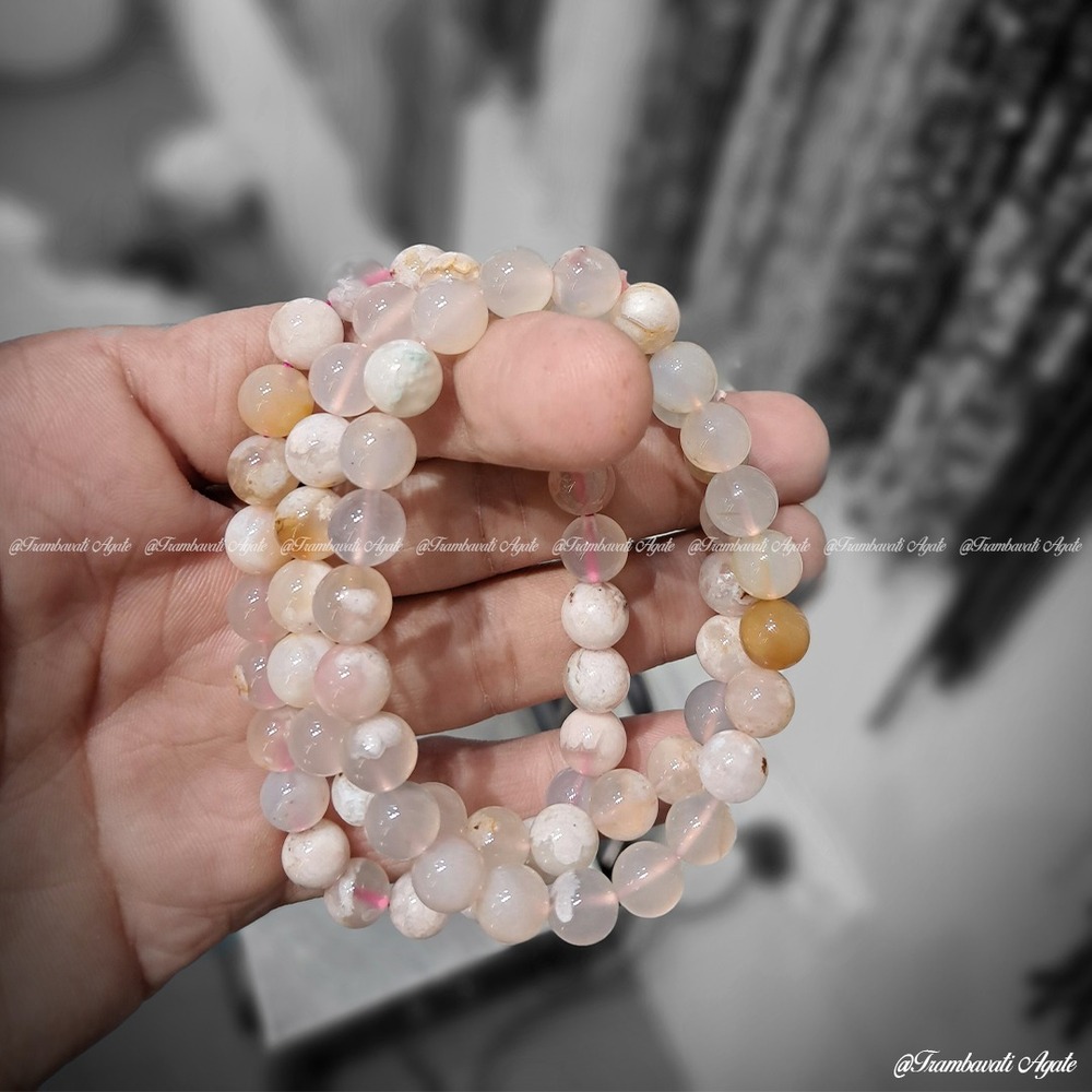 8mm Natural Flower Agate Stone Bracelet
